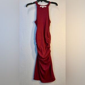 Michael Stars Red Halter Midi Dress Womens Small Bodycon Ruched Stretch